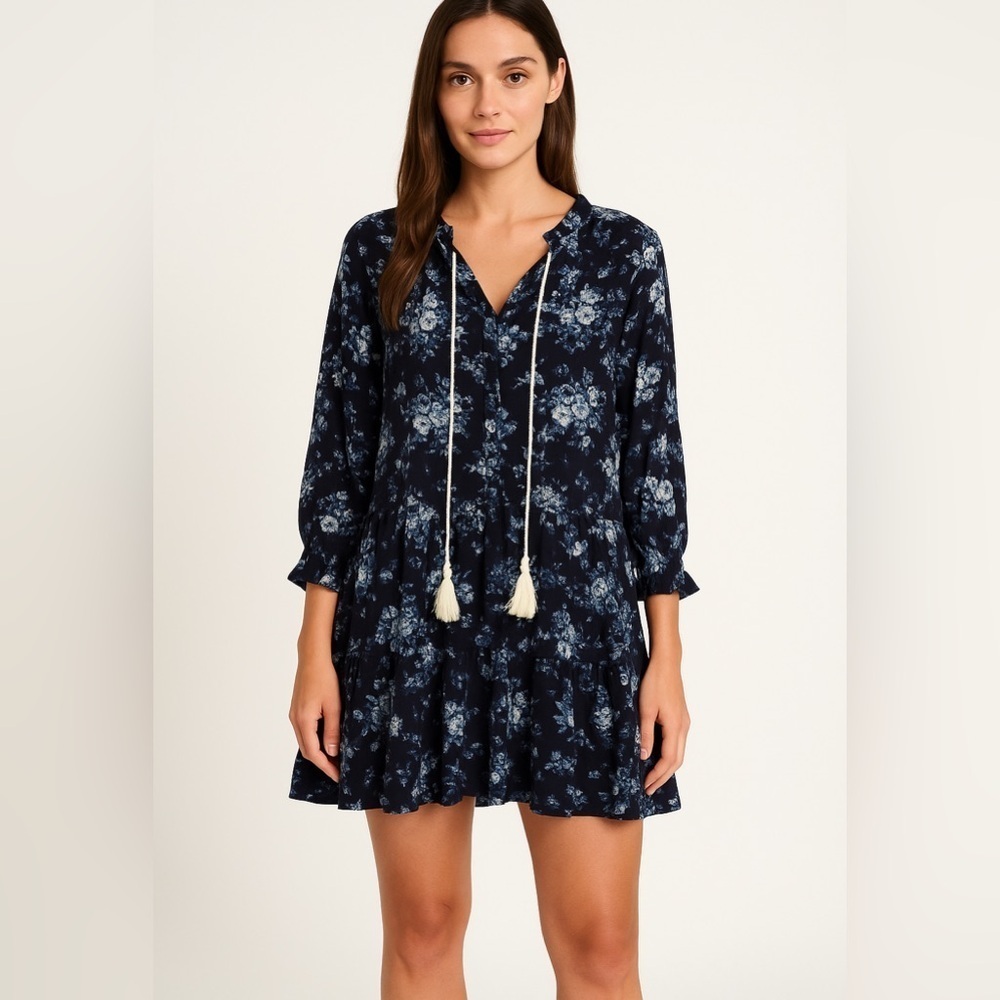 ENTRO GRACIE FLORAL BOHEMIAN DRESS SIZE M BLUE